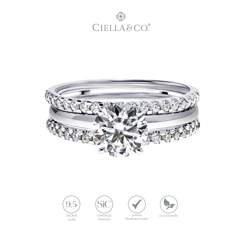 Deux Solitaire Engagement Ring with Enhancer - Two in One Ring Set 9K