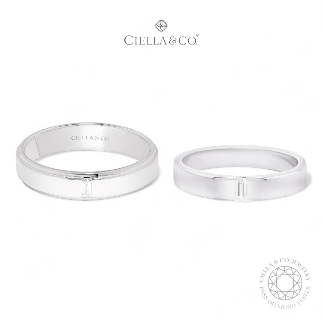 Ciella & co - Corte Baguette Wedding Couple Ring Cincin Men Women Moissanite 9K