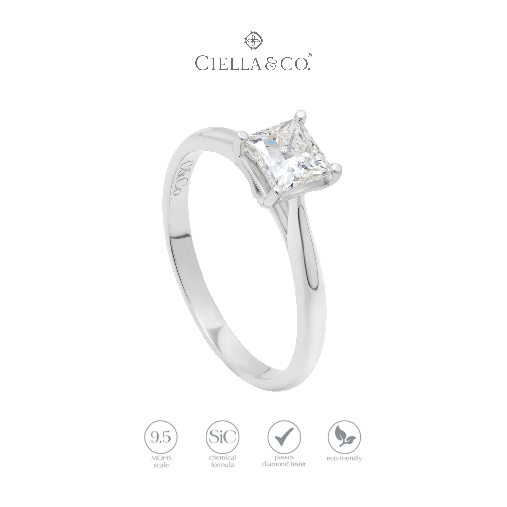 Ciella & Co - Princess Cut Solitaire Ring Cincin Tunangan Moissanite