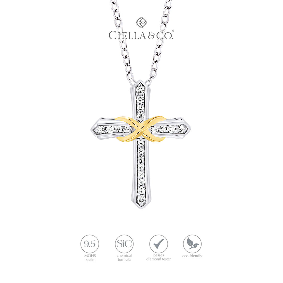 Ciella & Co. - Guardian Cross Necklace Kalung Salib Kalung Moissanite Wanita Perhiasan Silver 925 Lapis Emas 18K