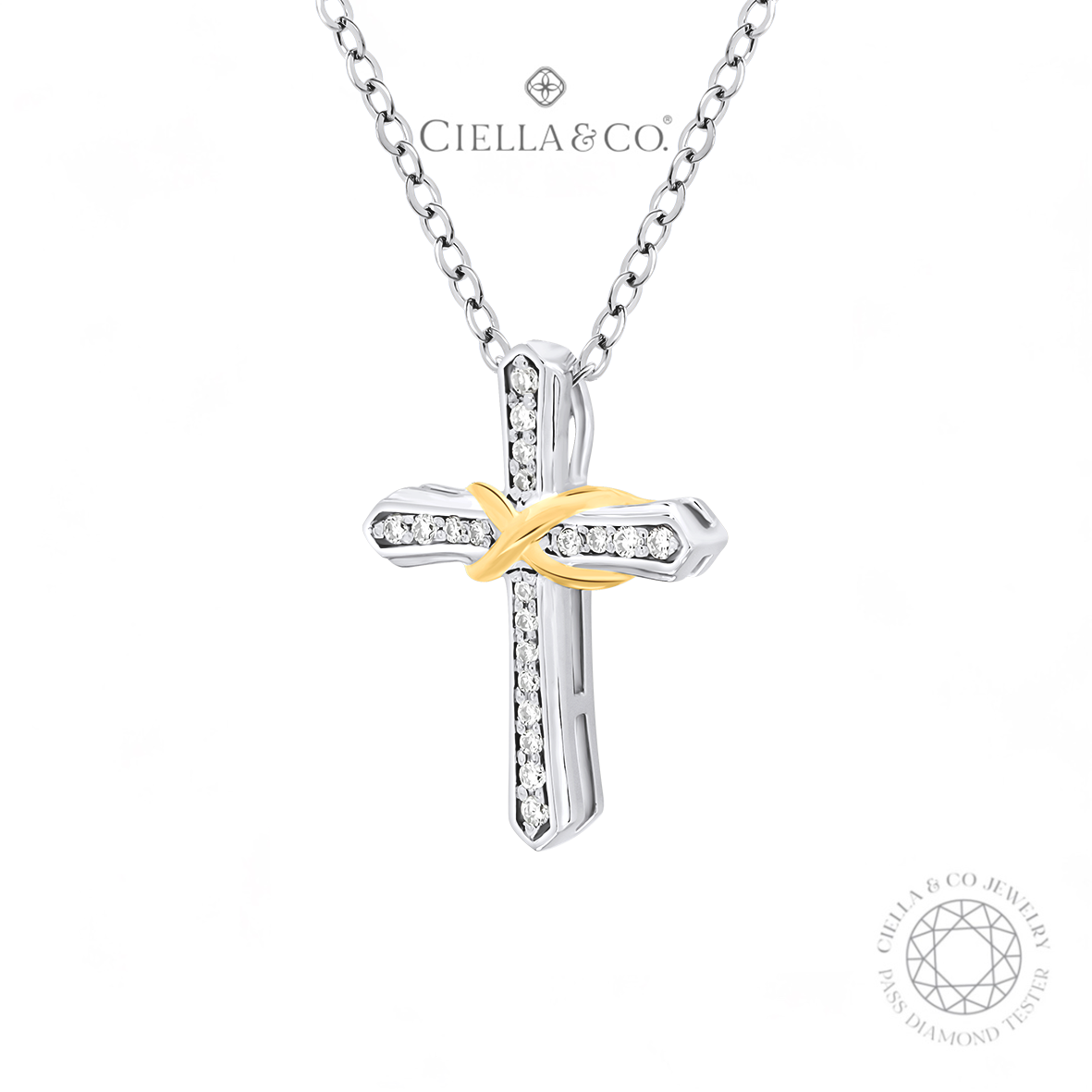 Ciella & Co. - Guardian Cross Necklace Kalung Salib Kalung Moissanite Wanita Perhiasan Silver 925 Lapis Emas 18K