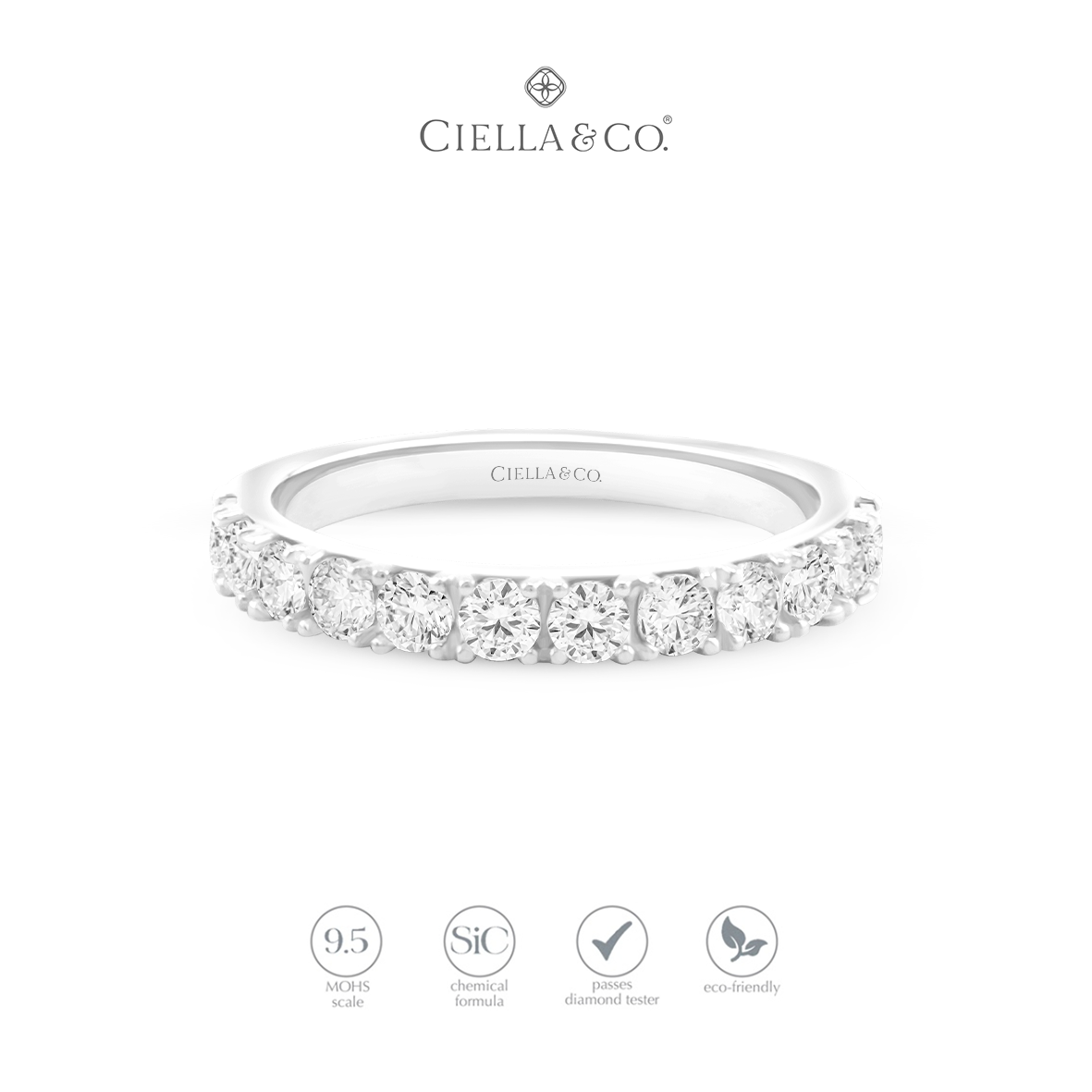 Ciella & Co - Half Eternity French Pave Band Ring Emas Stacking Ring Cincin Moissanite