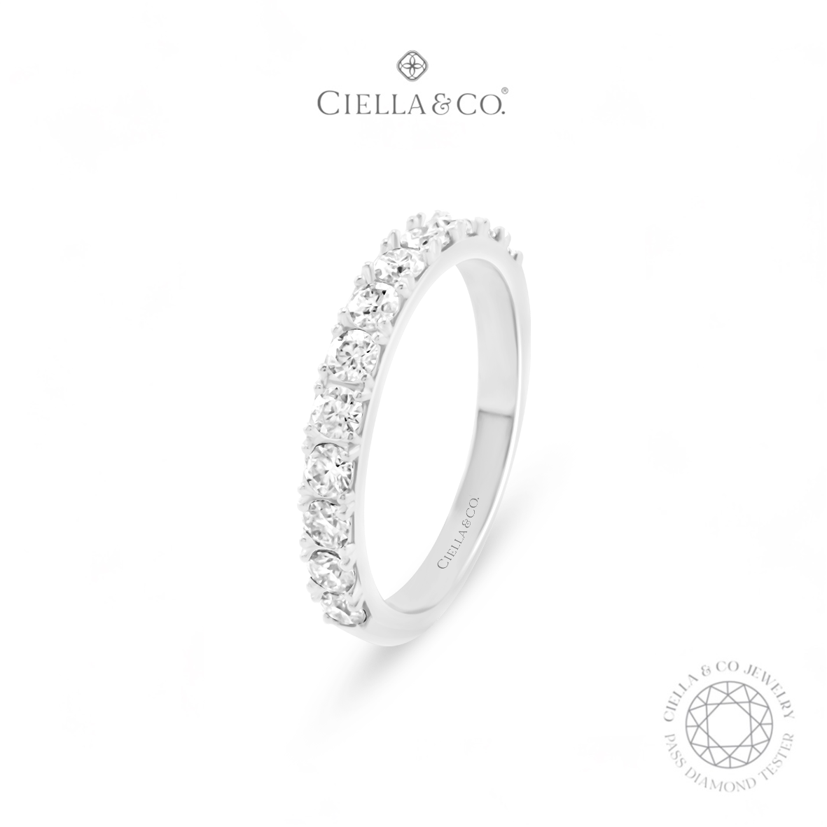 Ciella & Co - Half Eternity French Pave Band Ring Emas Stacking Ring Cincin Moissanite