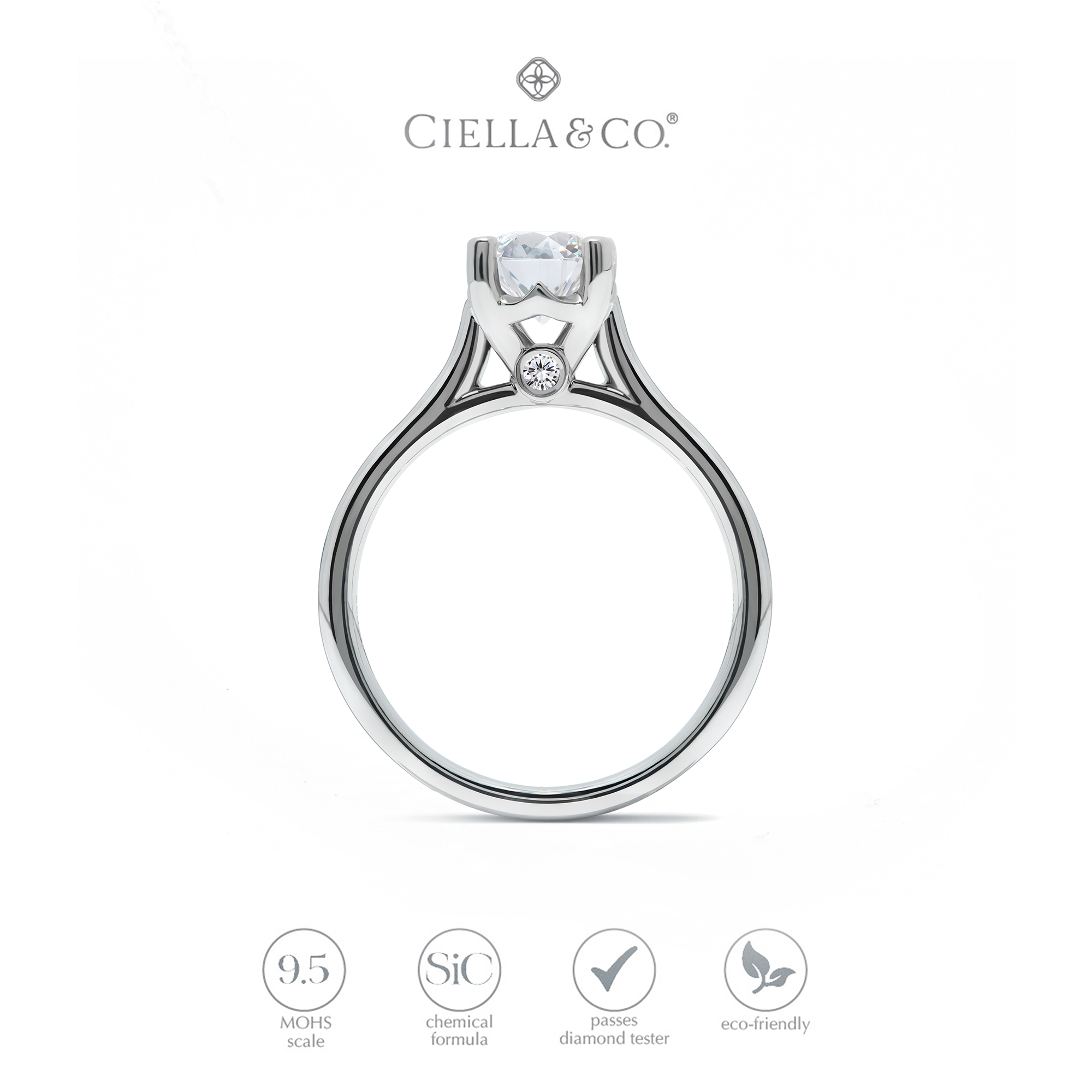 Ciella & Co - Vow Promise Solitaire Ring Engagement Cincin Moissanite Wanita Perhiasan Silver 925 Lapis Emas 18K