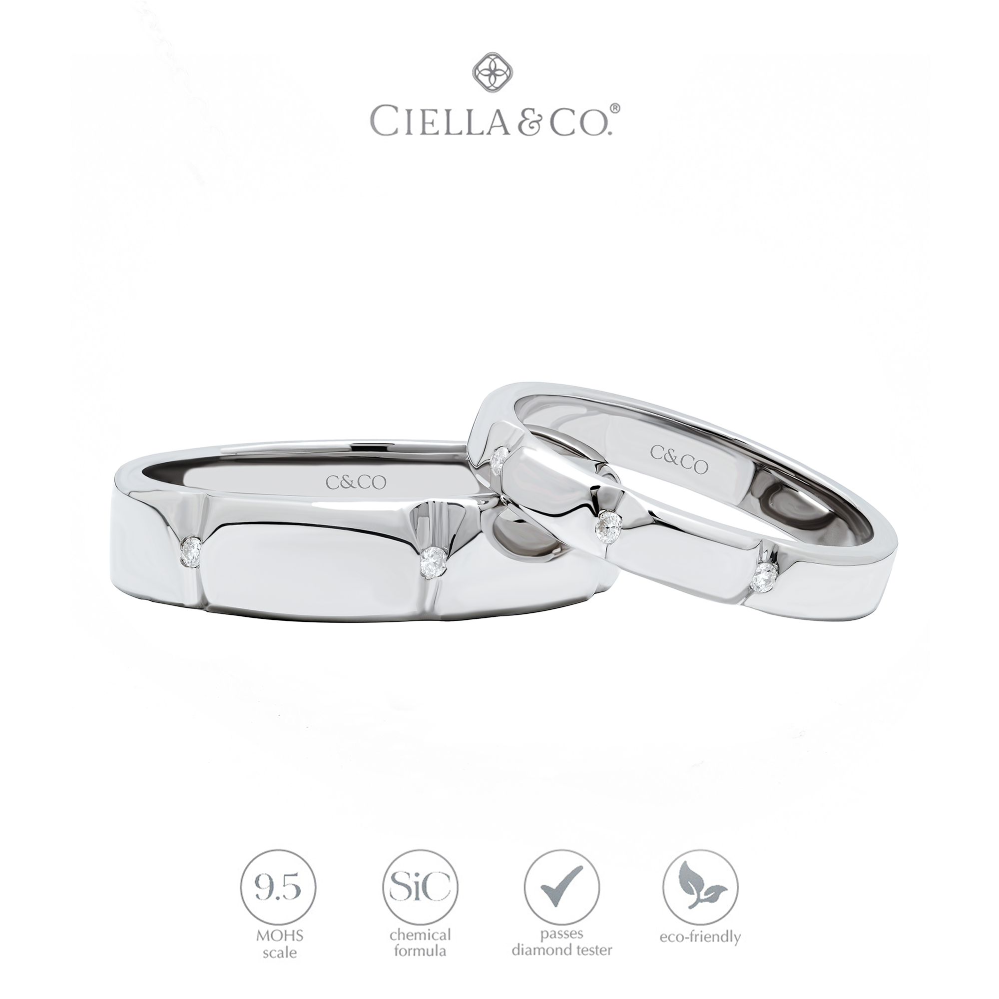 Ciella & Co - Arcane Promise Wedding Ring Cincin Couple Moissanite Pria dan Wanita Perhiasan Silver 925 Lapis Emas 18K